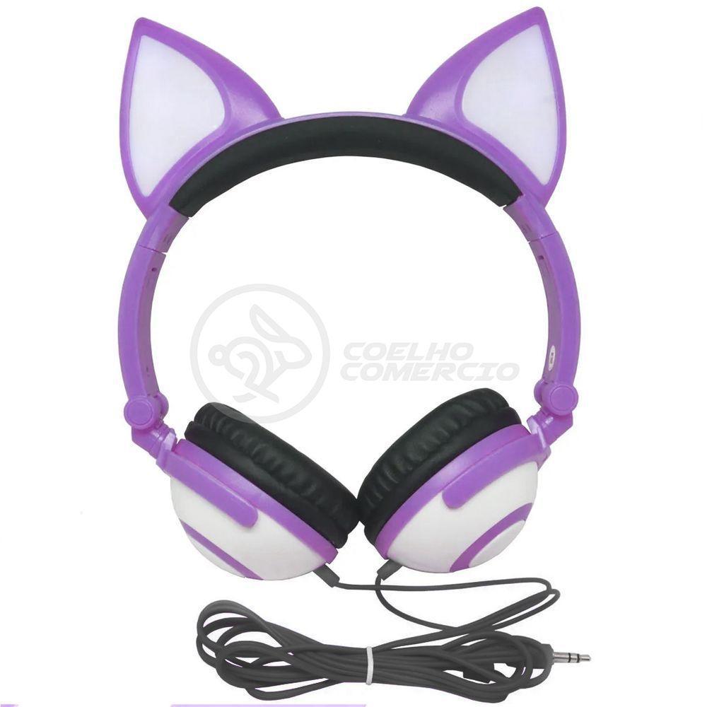 Fone De Ouvido Gatinho Fox Fio C/ Led Infantil Roxo - 2