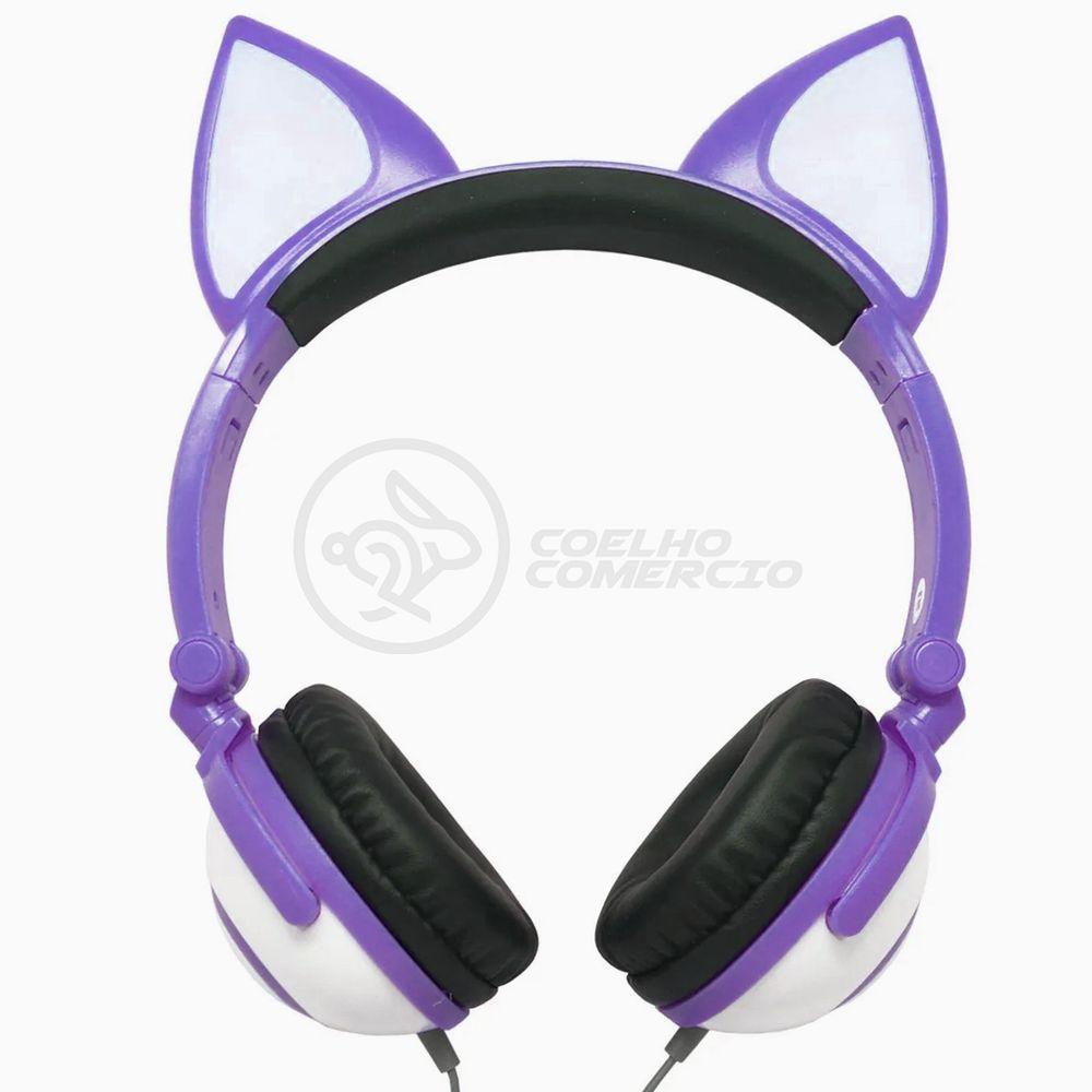 Fone De Ouvido Gatinho Fox Fio C/ Led Infantil Roxo - 1