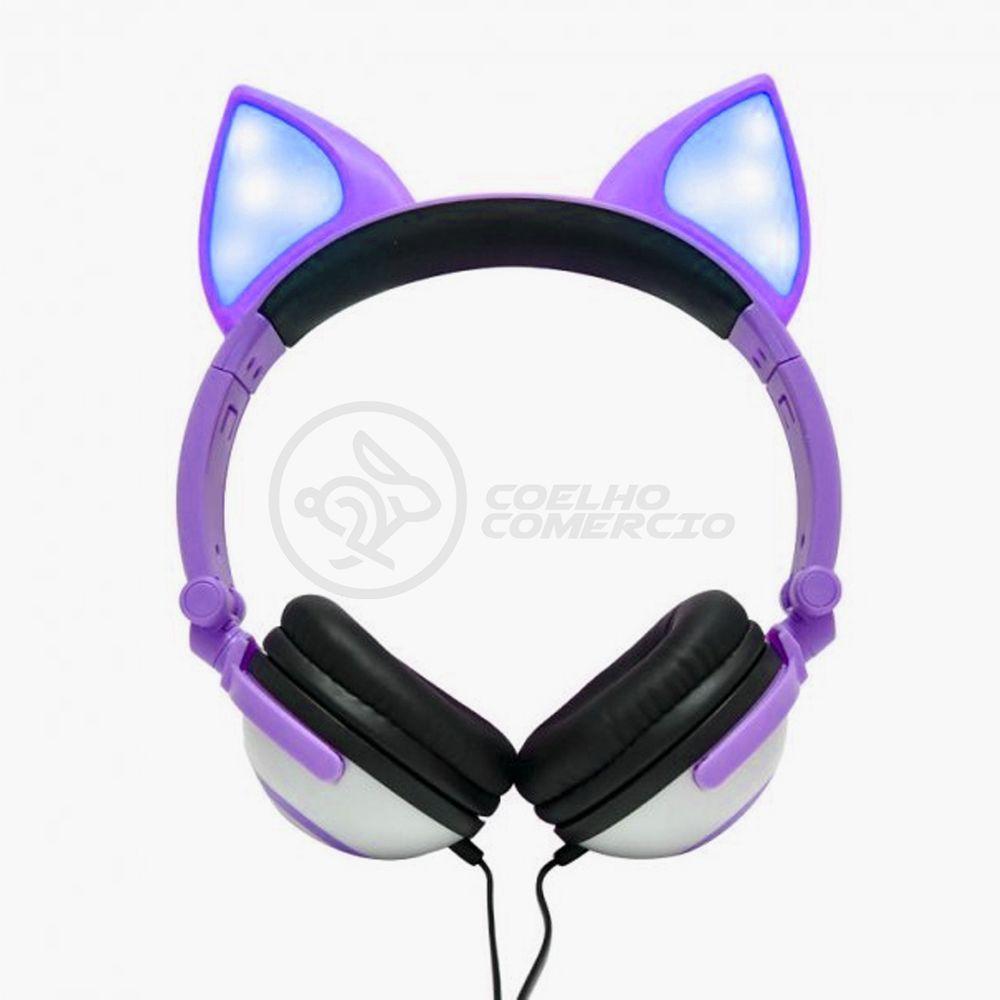 Fone De Ouvido Gatinho Fox Fio C/ Led Infantil Roxo - 1