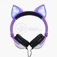 Fone De Ouvido Gatinho Fox Fio C/ Led Infantil Roxo - 1