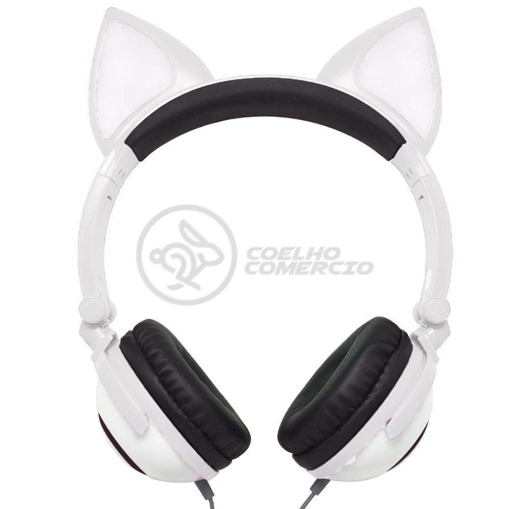 Fone De Ouvido Gatinho Led Dobrável Microfone Branco - 1