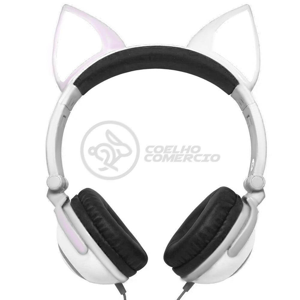 Fone De Ouvido Gatinho Led Dobrável Microfone Branco - 6