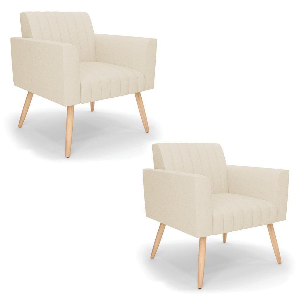 Kit 2 Poltronas Viena Gomada Linho Bege A19 Pés Palito Natural - D'rossi - 1