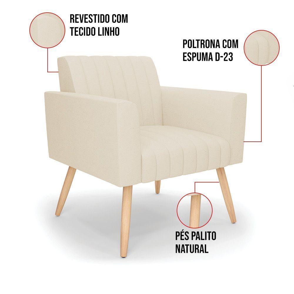 Kit 2 Poltronas Viena Gomada Linho Bege A19 Pés Palito Natural - D'rossi - 4