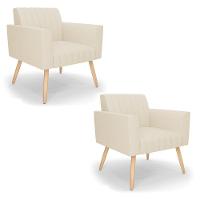 Kit 2 Poltronas Viena Gomada Linho Bege A19 Pés Palito Natural - D'rossi - 1