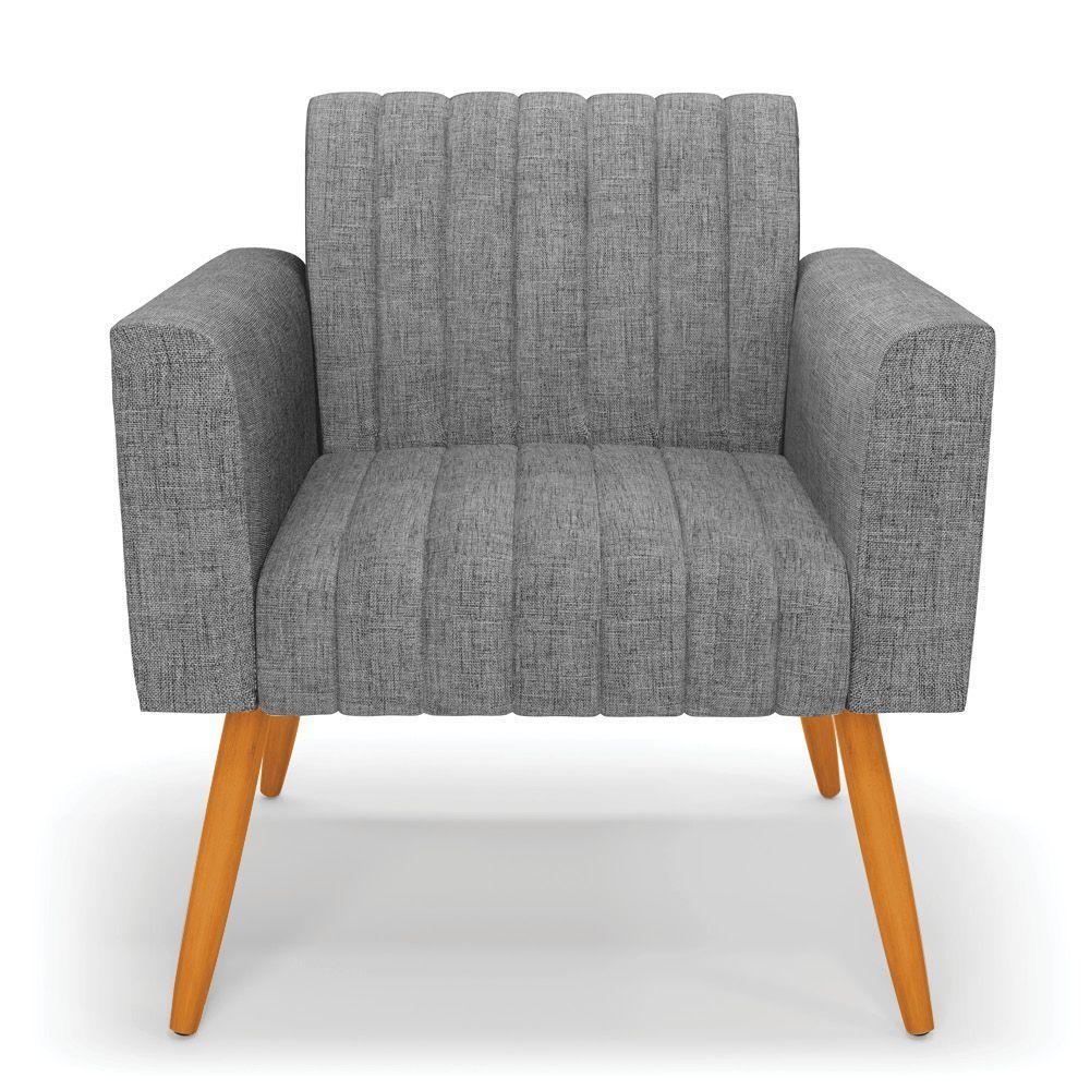 Kit 2 Poltronas Viena Gomada Linho Grafite A26 Pés Palito Castanho - D'rossi - 7