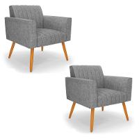 Kit 2 Poltronas Viena Gomada Linho Grafite A26 Pés Palito Castanho - D'rossi - 1