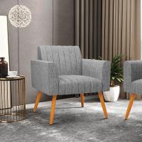 Kit 2 Poltronas Viena Gomada Linho Grafite A26 Pés Palito Castanho - D'rossi - 8