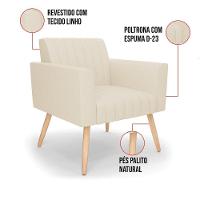 Kit 2 Poltronas Viena Gomada Linho Pés Palito Natural - D'rossi Cor A19 Bege