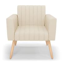 Kit 2 Poltronas Viena Gomada Linho Pés Palito Natural - D'rossi Cor A19 Bege - 7