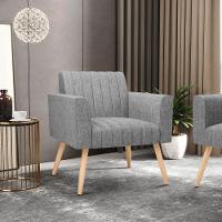 Kit 2 Poltronas Viena Gomada Linho Pés Palito Natural - D'rossi Cor A26 Grafite - 8