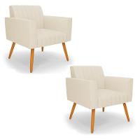 Kit 2 Poltronas Viena Gomada Linho Bege A19 Pés Palito Castanho - D'rossi - 1