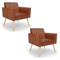 Kit 2 Poltronas Viena Gomada Corano Pés Palito Natural - D'rossi Cor Nozes - 1