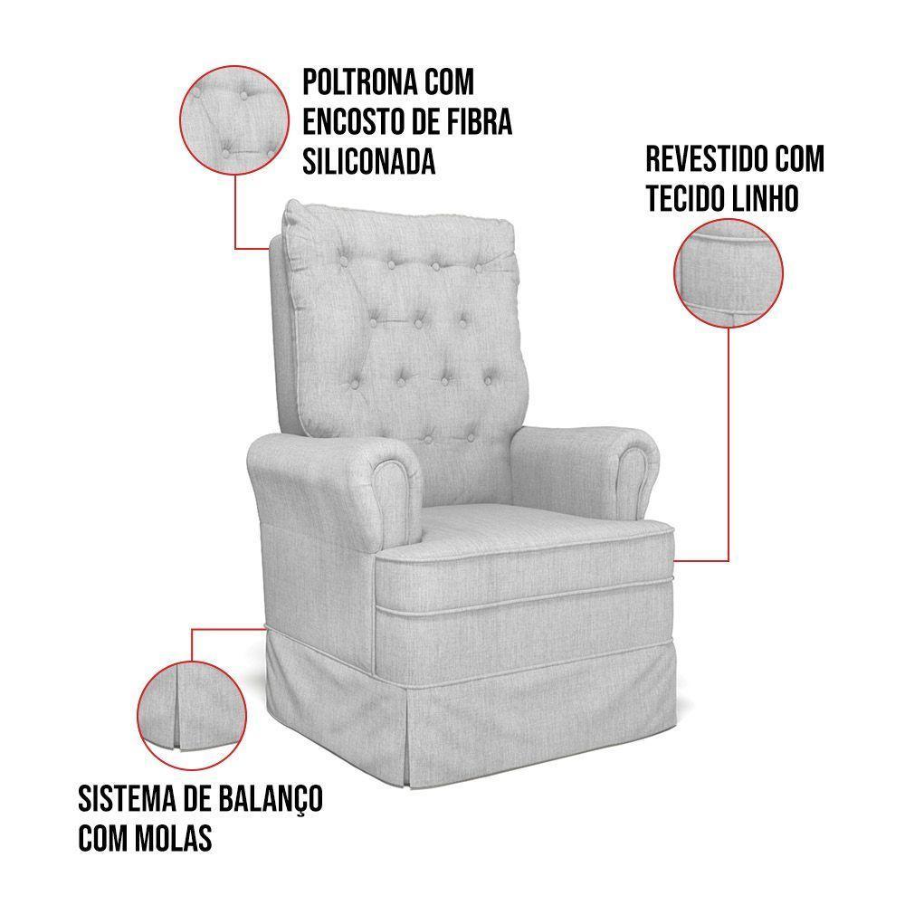 Poltrona De Amamentação Com Balanço E Puff Laura Linho Cinza Tc185 Base De Madeira - D'rossi - 4