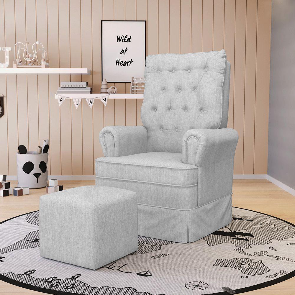 Poltrona De Amamentação Com Balanço E Puff Laura Linho Cinza Tc185 Base De Madeira - D'rossi - 8