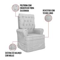 Poltrona De Amamentação Com Balanço E Puff Laura Linho Cinza Tc185 Base De Madeira - D'rossi