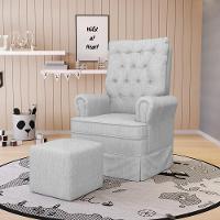 Poltrona De Amamentação Com Balanço E Puff Laura Linho Cinza Tc185 Base De Madeira - D'rossi - 8