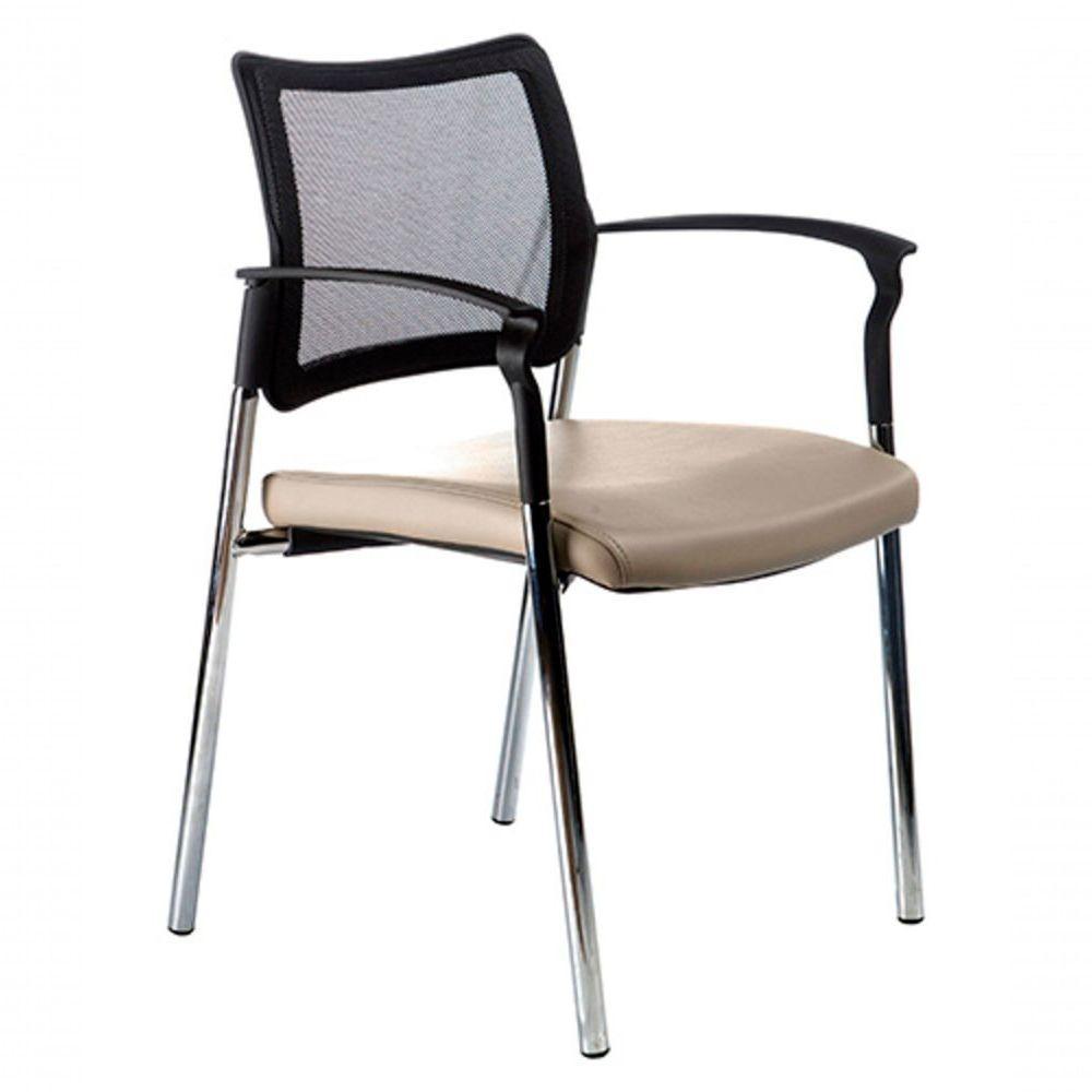 Poltrona Fixa Base Cromada E Tela Mesh Prisma Bege - 1