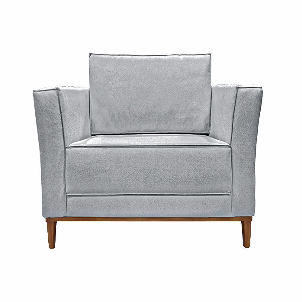 Poltrona Decorativa Pés Em Madeira Tarantino Cinza Rustico - 4