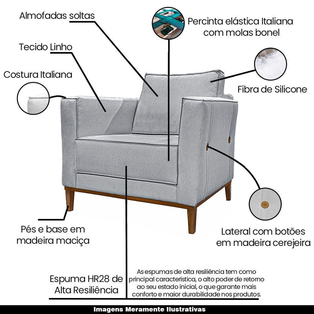 Poltrona Decorativa Pés Em Madeira Tarantino Cinza Rustico - 7