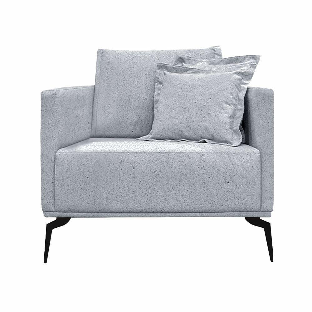 Poltrona Decorativa Pés Em Aço Stagno Linho Cinza Rustico - 4