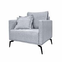 Poltrona Decorativa Pés Em Aço Stagno Linho Cinza Rustico - 1