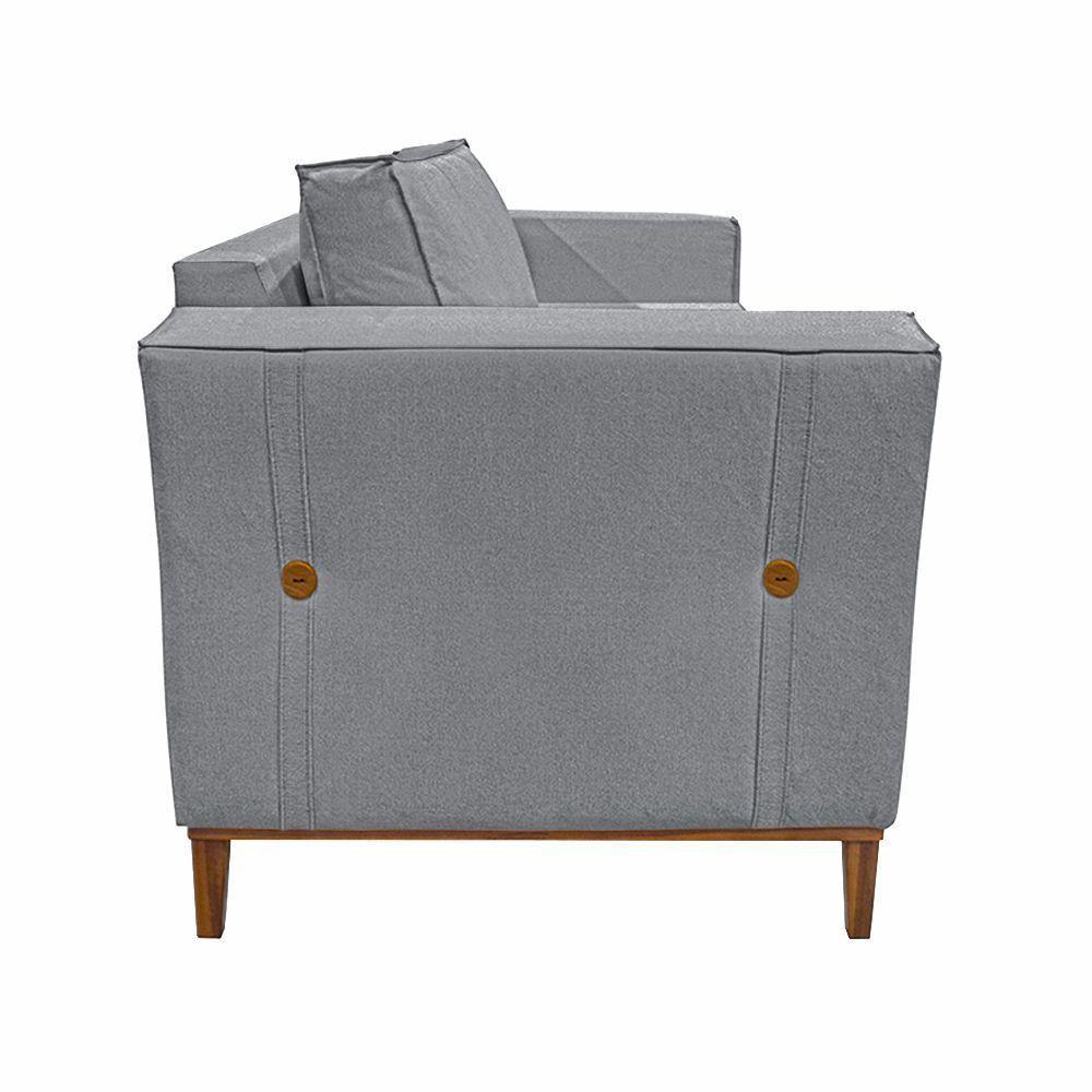 Poltrona Decorativa Pés Em Madeira Tarantino Linho Cinza - 6