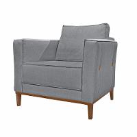 Poltrona Decorativa Pés Em Madeira Tarantino Linho Cinza - 1