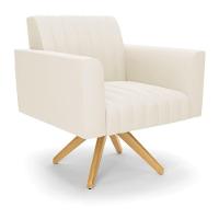 Poltrona Giratória Viena Gomada Veludo Base De Madeira Ma30 - D'rossi Cor Bege - 1