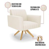 Poltrona Giratória Viena Gomada Veludo Base De Madeira Ma30 - D'rossi Cor Bege - 3