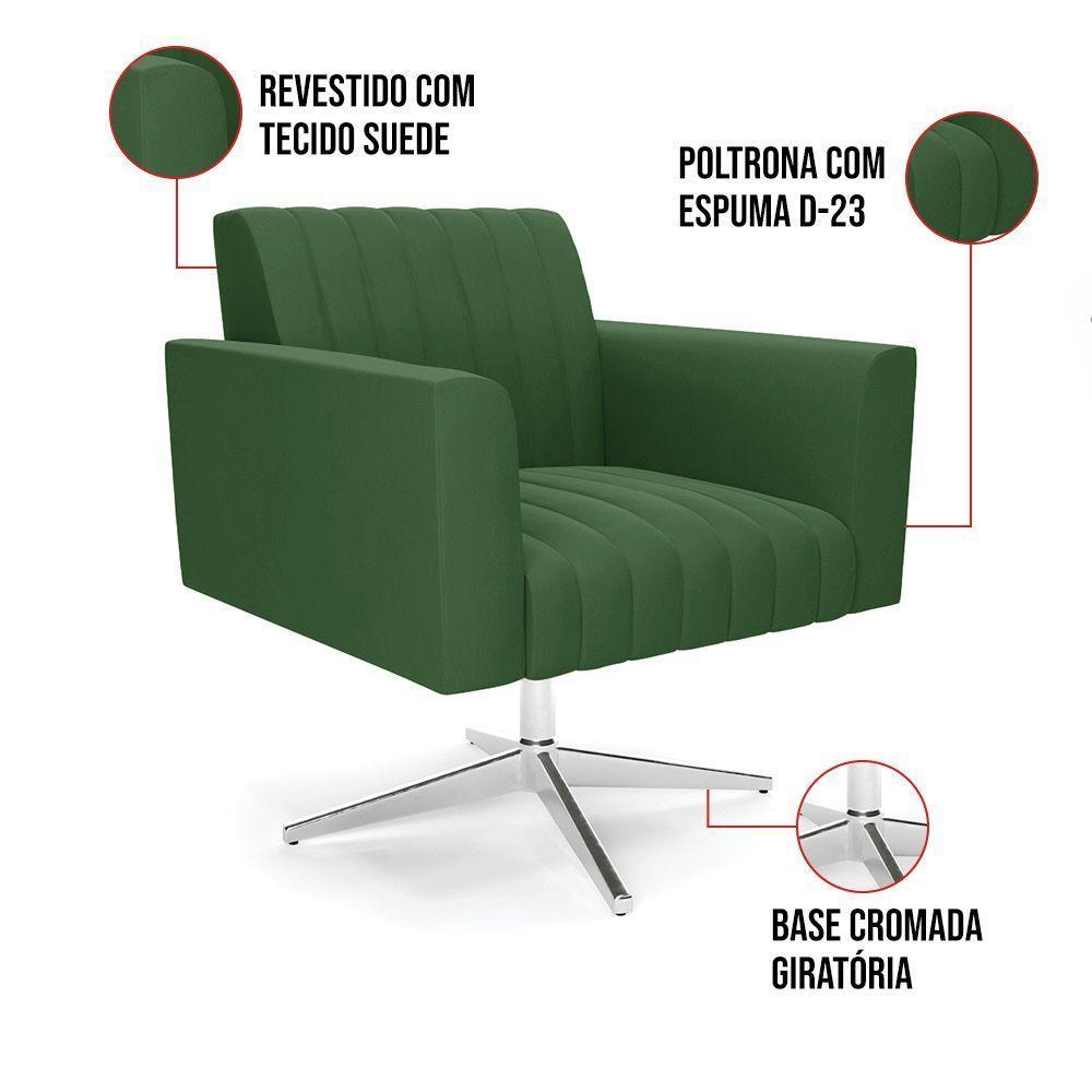 Poltrona Giratória Viena Gomada Suede Base Cromada - D'rossi Cor Verde - 3