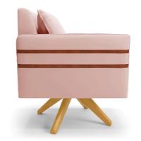 Poltrona Giratória Mari Veludo Rosê Base De Madeira Ma30 - 6