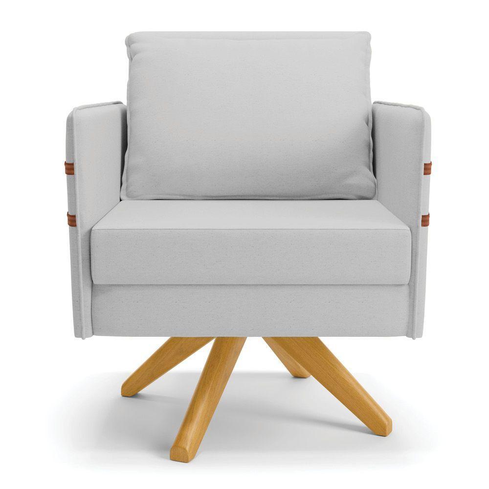 Poltrona Giratória Linho Base De Madeira Ma30 A05 Cinza - 7