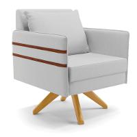 Poltrona Giratória Linho Base De Madeira Ma30 A05 Cinza - 1