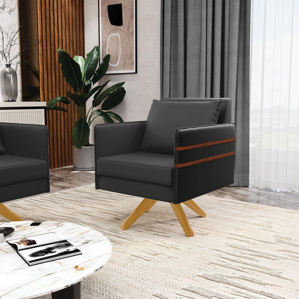 Poltrona Giratória Mari Corino Preto Base De Madeira Ma30 - 8