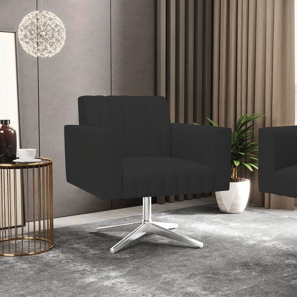 Poltrona Giratória Viena Gomada Veludo Base Cromada - D'rossi Cor Preto - 7