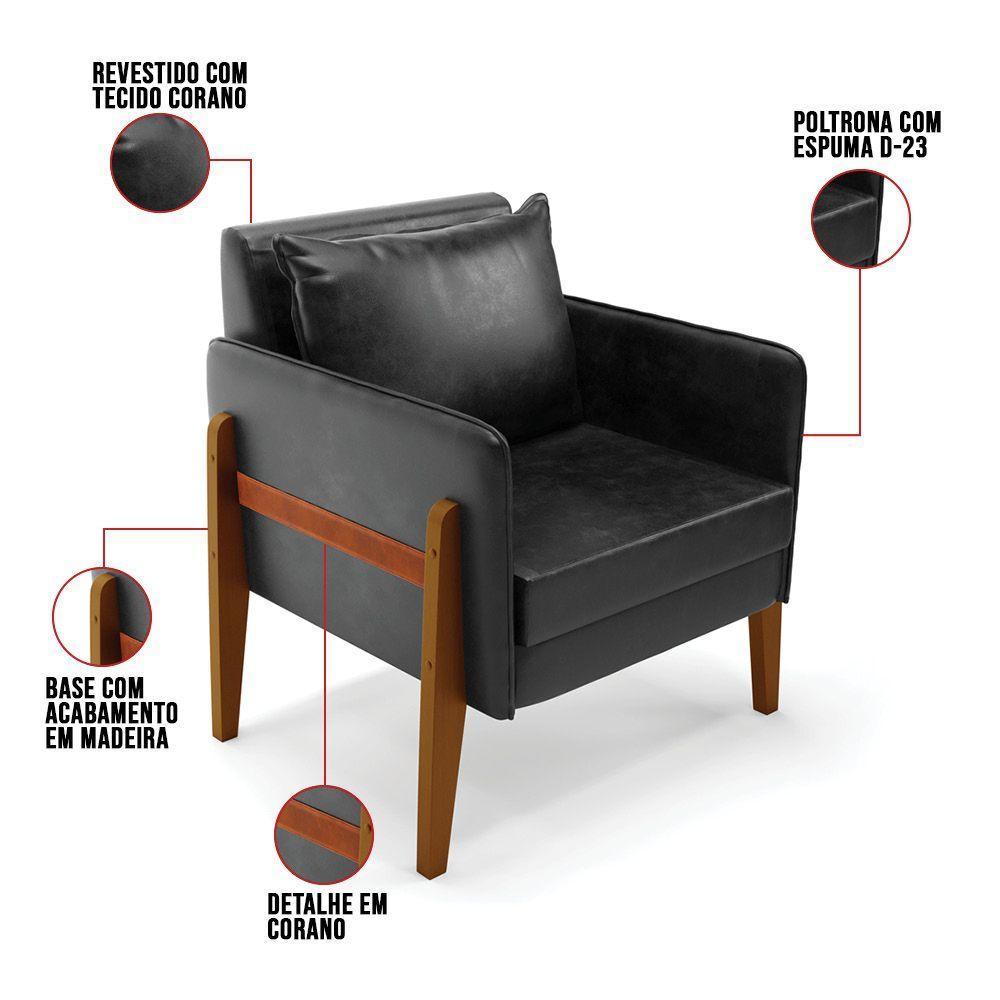 Poltrona Lana Corano Preto Base De Madeira - D'rossi - 8