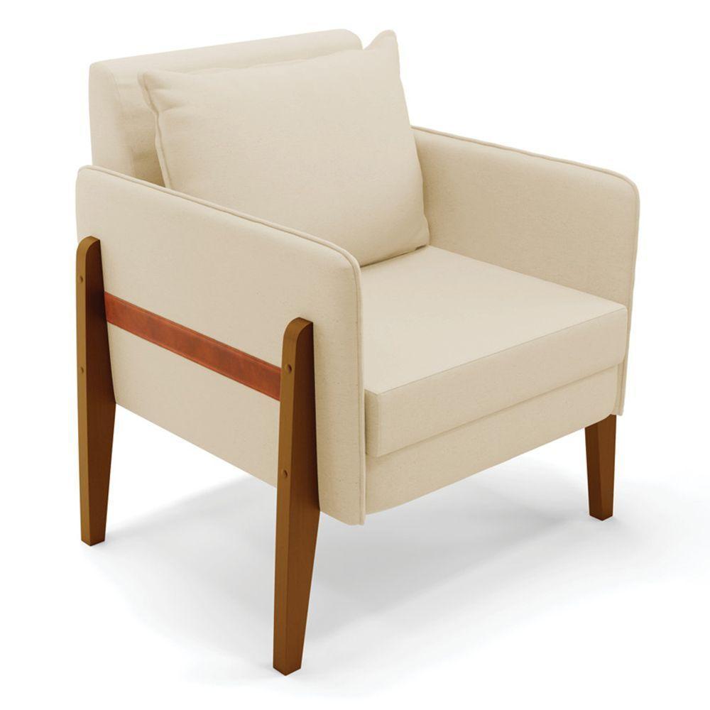 Poltrona Lana Linho Base De Madeira - D'rossi Cor A19 Bege - 1