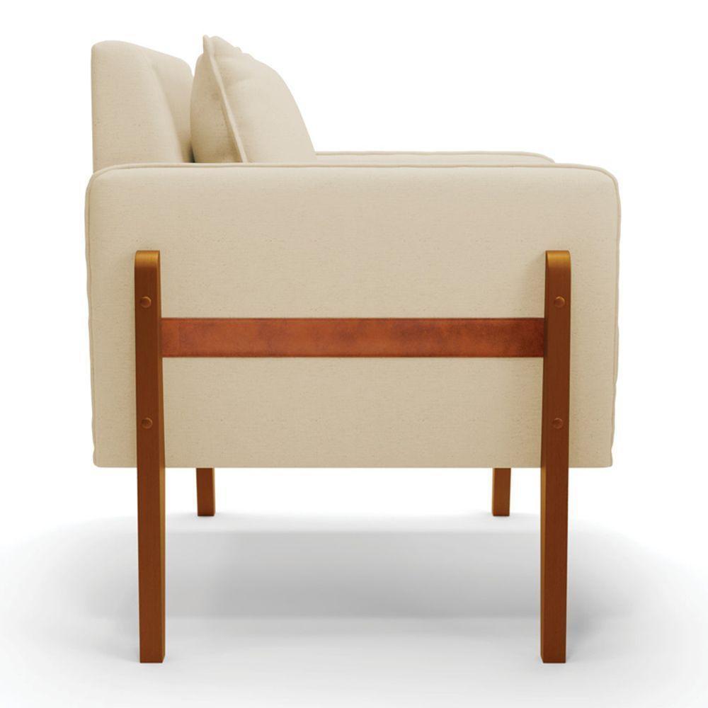 Poltrona Lana Linho Base De Madeira - D'rossi Cor A19 Bege - 6