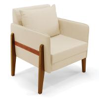 Poltrona Lana Linho Base De Madeira - D'rossi Cor A19 Bege - 1