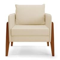 Poltrona Lana Linho Base De Madeira - D'rossi Cor A19 Bege - 7