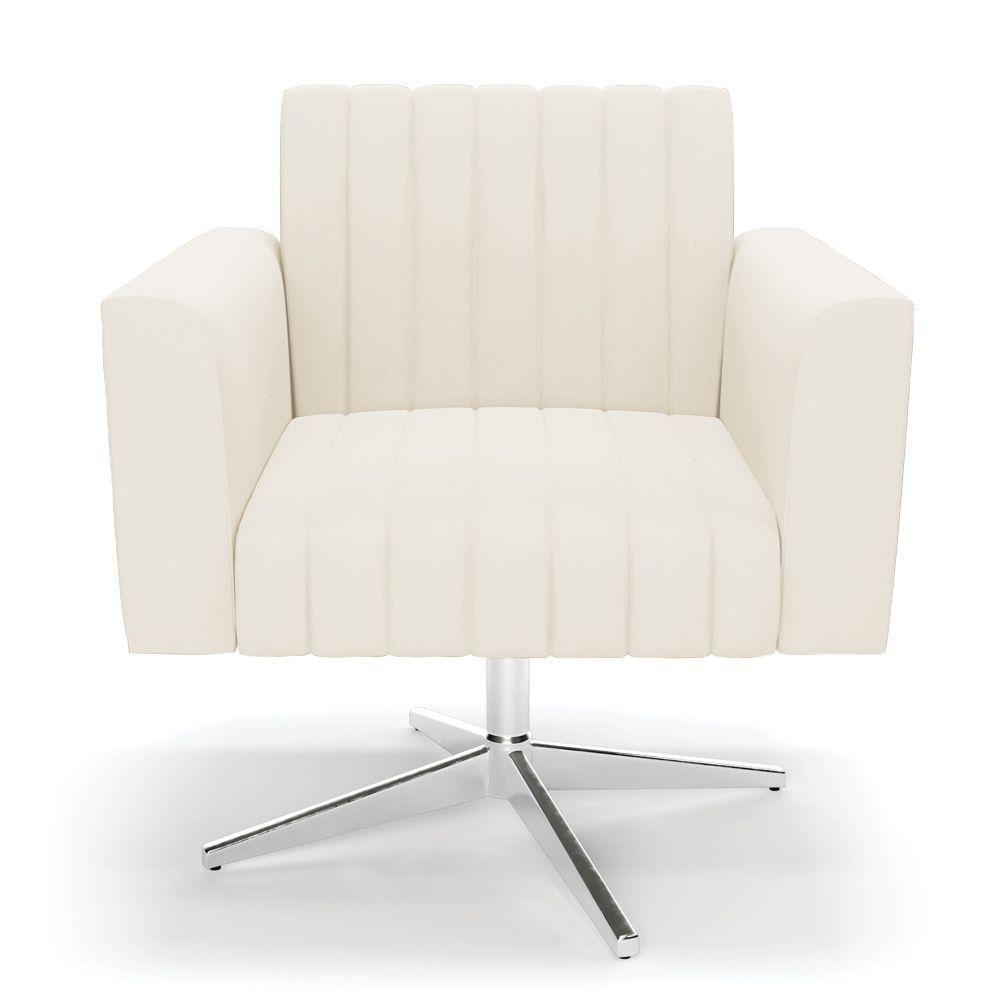 Poltrona Giratória Viena Gomada Veludo Bege Base Cromada - D'rossi - 6