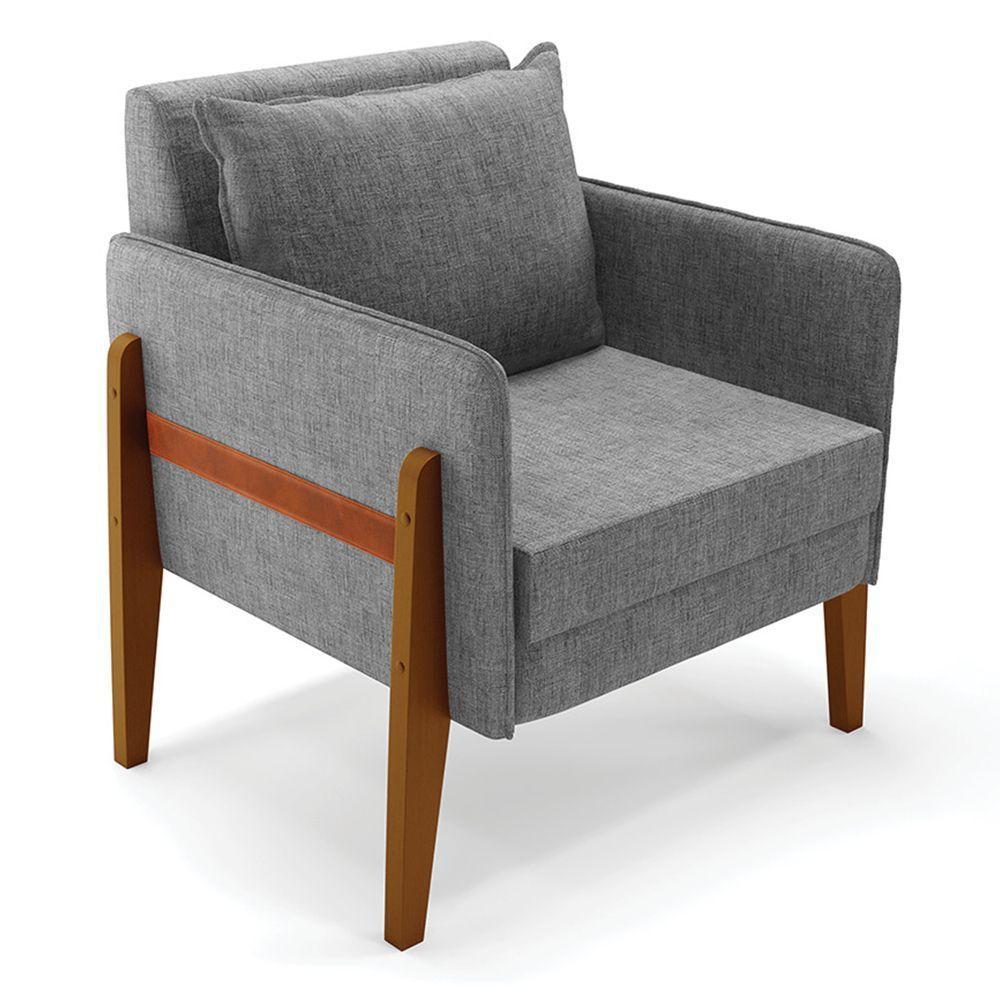 Poltrona Lana Linho Grafite A26 Base De Madeira - D'rossi - 1