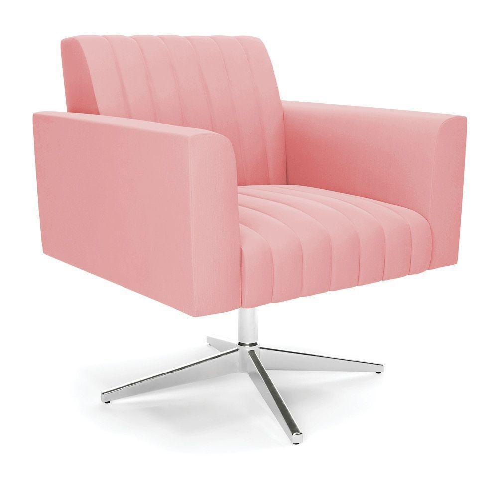 Poltrona Giratória Viena Gomada Suede Rosê Base Cromada - D'rossi - 1