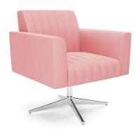 Poltrona Giratória Viena Gomada Suede Rosê Base Cromada - D'rossi - 1