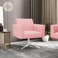 Poltrona Giratória Viena Gomada Suede Rosê Base Cromada - D'rossi - 7