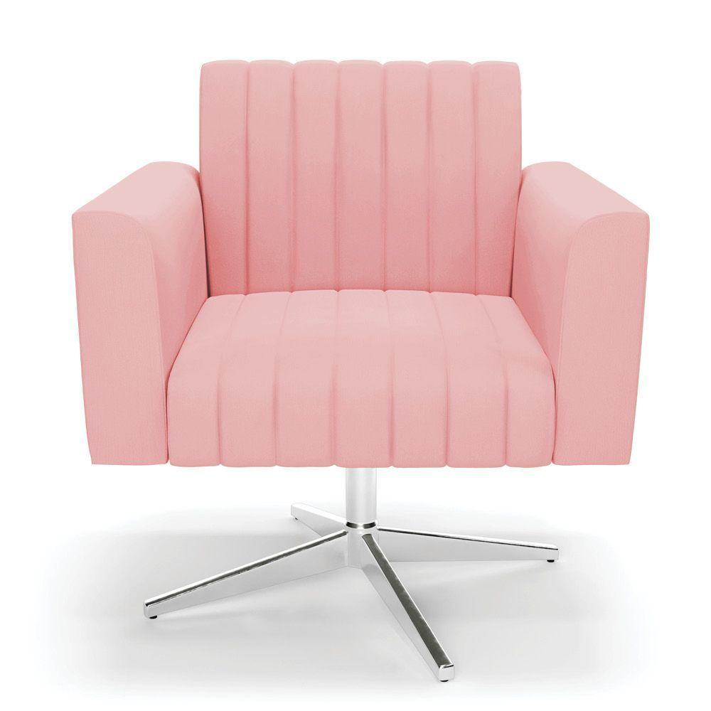 Poltrona Giratória Viena Gomada Suede Base Cromada - D'rossi Cor Rose - 6