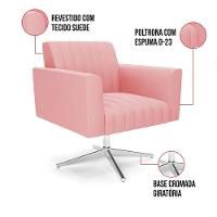Poltrona Giratória Viena Gomada Suede Base Cromada - D'rossi Cor Rose - 9