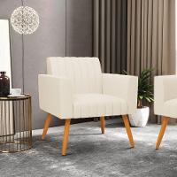 Poltrona Viena Gomada Linho Pés Palito Castanho - D'rossi Cor A19 Bege - 8