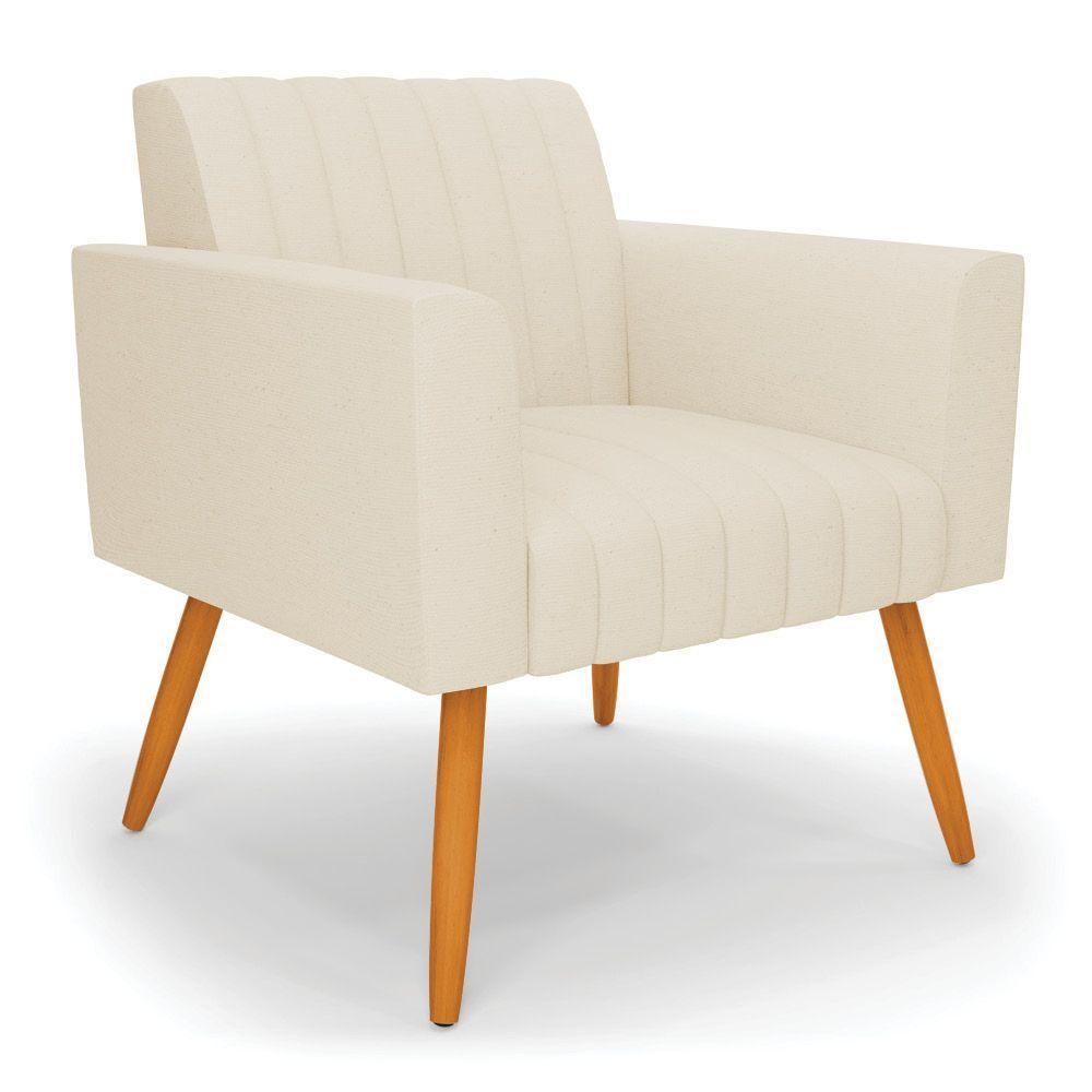 Poltrona Viena Gomada Linho Bege A19 Pés Palito Castanho - D'rossi - 1